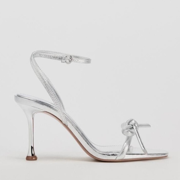 Zara Silver Slingback Heels with Bow Detail - Picture 7 of 9